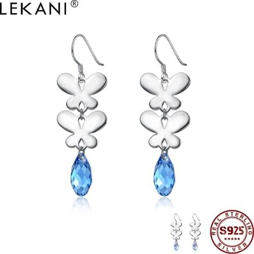 LEKANI 925 Sterling Silver Drop Earrings For Women Fashion Butterfly Shape Austria Crystal Earrings Party Gift Trend 2021