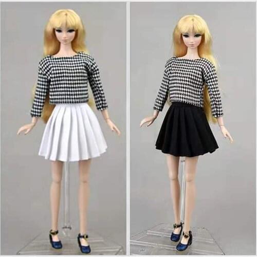1/6 BJD Fashion Houndstooth Plaid Shirt Top Skirt for Barbie Doll Clothes Set 30cm Dolls Playhouse Accessories Kids Toy for Girl