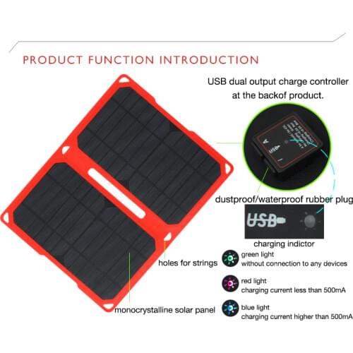 PowerGreen 14W Folding Solar Panel Bag ETFE Mobile Phone Solar Charger External Battery Energy Backup for Outdoor