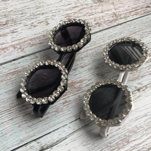 New Artificial Diamond Sunglasses Personality Fashion Street Shooting Retro UV400 Anti-UV Round Frame Sunglasses