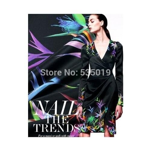 Super Have French Lace Black Set Flower Prints 138*120CM 97% Streth Natural Silk Fabric Dress Colth Material For Sewing Textile