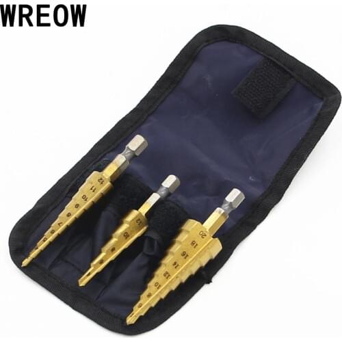 3pcs Hss Step Cone Hex Shank Titanium Coated Metal Drill Bit Cut Tool Set Step Drill Bit Hole Cutter 3-12mm 4-12mm 4-20mm W/ Bag