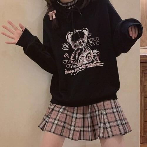 Korean Ulzzang Bear Cute Women hoodies Sweatshirts Loose Hip Hop Streetwear Tops Vintage Punk Casual Harajuku new women clothing