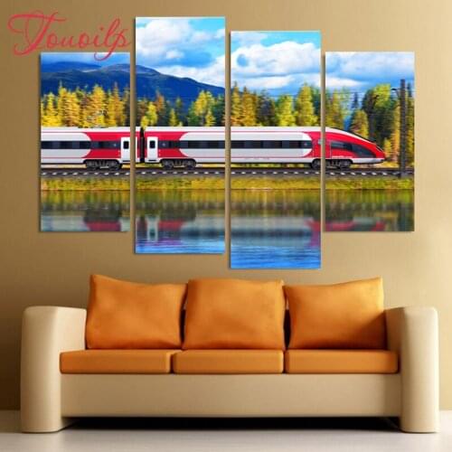 TOUOILP 4pcs,Full Square&round 5D DIY Diamond Painting train Diamond Embroidery,Cross Stitch,Mosaic,sticker,home decoration