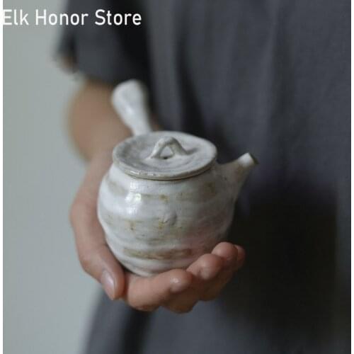 150ml Vintage Coarse Ceramic Side Handled Teapot Handmade Japanese Style Teapot Kung Fu Tea Master Pot Coffee Mug Gift Packaging