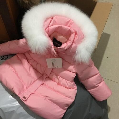 High Quality Winter Girls Duck Down Coat Children Hooded Jacket with Natural Fox Fur Kids Thick Outewear Girls Boys Tops Parkas