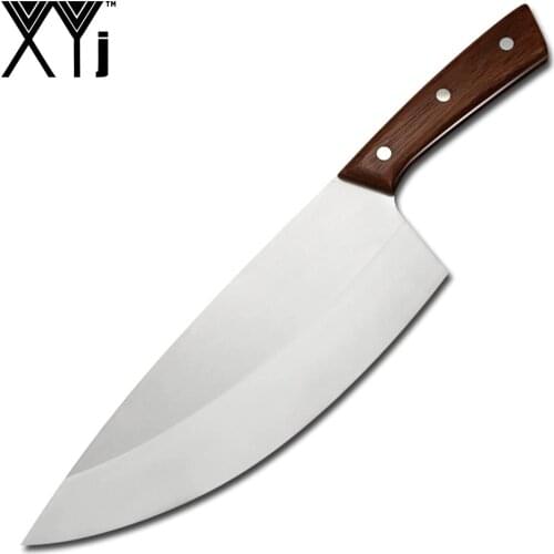 XYj Stainless Steel Wooden Handle 9.5'' Butcher Knife Kitchen Chef Slicing Slaughtering Knife Household Cooking Accessory Tool