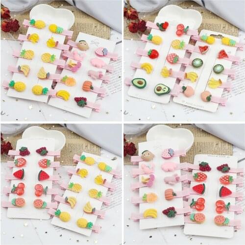 10Pce/Set New Girl Cute Cartoon Fruit Hairpin Strawberry Avocado Banana Barrettes Lovely Pink Mini Hair Clip Gift For Kids Women