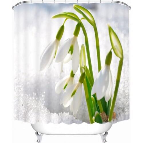 White Flowers Pattern 3D Shower Curtain Polyester Fabric Waterproof Shower Curtain Eco-Friendly Bathroom Curtain Home