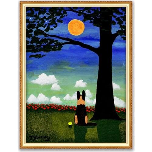 Animal German Shepherd DIY 11CT Embroidery Cross Stitch Kits Craft Needlework Set Printed Canvas Cotton Thread Home Decoration
