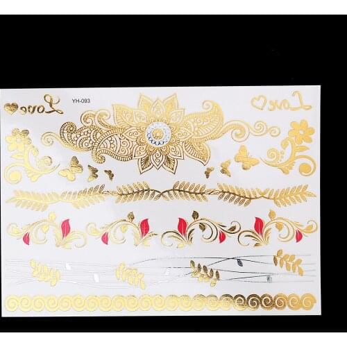 1pc Flash Metallic Tattoo Gold Silver Waterproof YH-093 Beauty Women Love Butterfly Flower Design Temporary Tattoo Sticker Paper