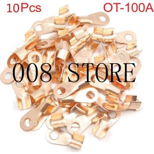 10Pcs 100A Copper Battery Cable Connector Terminal Crimping 10-25mm2 Wire OT-100A