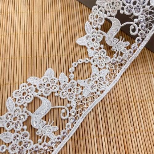10Yards/Lot Ivory White Water-Soluble Lace Trim Sequins Polyester DIY Lolita Dress Fabrics For Dresses Lace Applique V2876