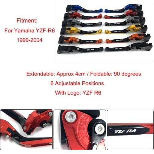 1999 2000 2001 2002 2003 2004 YZF-R6 YZF R6 CNC Adjustable Foldable Extendable Brakes Clutch Levers For Yamaha R6 1999-2004