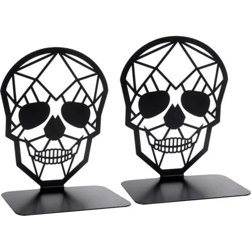 2 Pack Skull Design Black Bookend,Book Ends for Shelves Books,Book Shelf Holder Home Office Decorative Desktop Organizer
