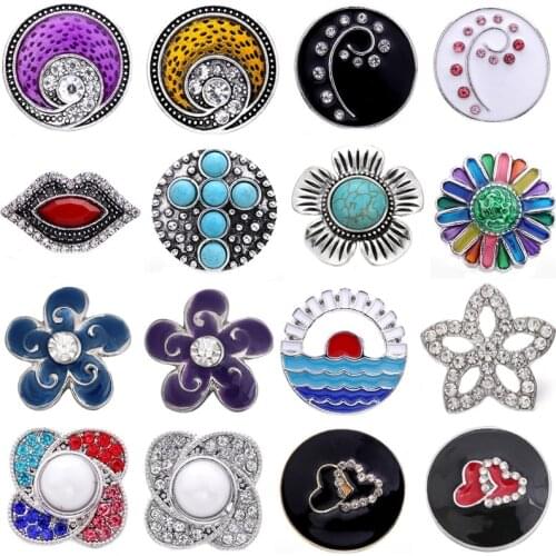 5pcs/lot Wholesale Snap Button Jewelry Mixed Rhinestone Flower Heart 18mm Snap Buttons Fit Snap Button Bracelet Necklace
