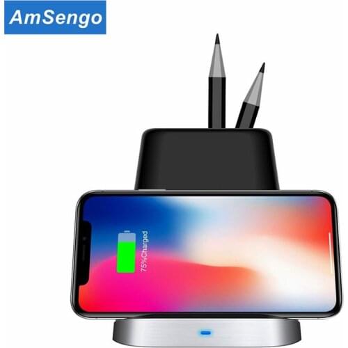 Fast Qi Wireless Charger Stand Pen Holder for iPhone XS Max X XR 8 Plus Samsung Note 9 8 S9 S8 S7 Wireless Chargers Dock stand