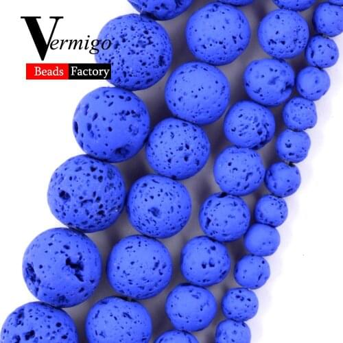 Blue Lava Hematite Natural Minerals Gem Stone Beads For Jewelry Making Round Loose Beads 4 6 8 10mm Diy Bracelet Necklace 15"