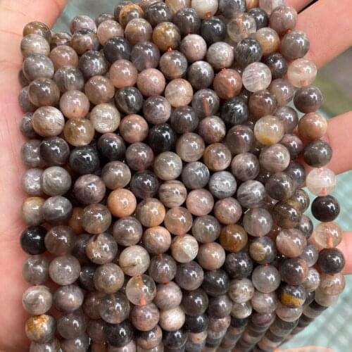 Natural Stone Beads 6mm 8mm 10mm Black Moonstone Round Loose Gemstone Beads DIY Bracelet Necklace For Jewelry Making 15'' Strand
