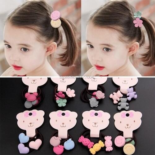 DHL 200set 3pc/set Kids Cute Cartoon Smile/Heart/Candy/Bear/Flower Elastic Hair Ropes Beatiful Girls Headwear