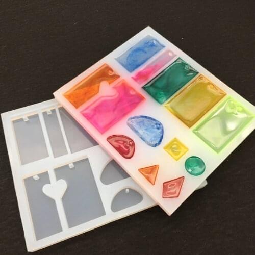DIY handmade jewelry water drop square ellipse puzzle with hole mold crystal epoxy mold silicone