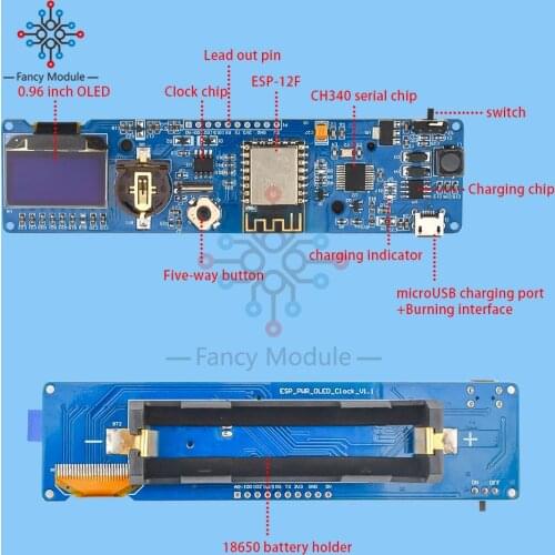 ESP8266 Clock Module LC-ESP-CLOCK-18650 8266 Clock Development Board Can Be Powered By 18650 Battery
