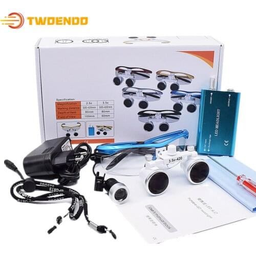 Dental Surgical Loupes 2.5X /3.5X Loupe Magnifier Head Light Rechargeable with LED