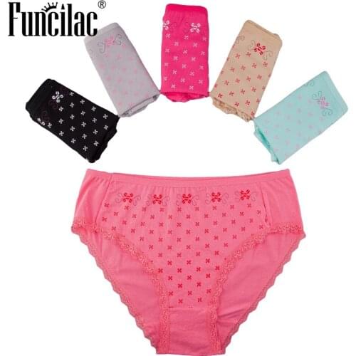 FUNCILAC Womens Underwear Cotton Seamless Panties Shorty Femme Dentelle Sexy Briefs Woman Under Wear Plus Size 5pcs/Lot