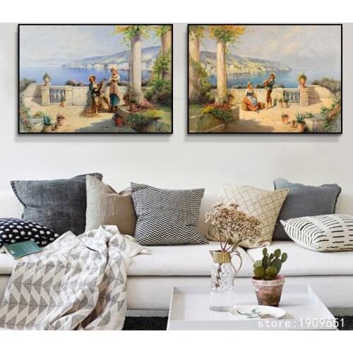 Cotton no frame classical figures Mediterranean scenery canvas printings oil painting printed on cotton art decoration picture