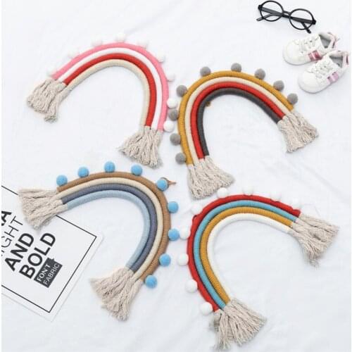 INS Nordic Weaving Colorful Rainbow Tapestry Ornament Handmade Woven Tassel Decoration Home Wall Hanging Wind Chimes Photo Props