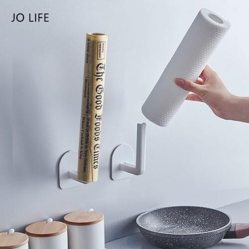 JO LIFE Plastic Wall Mounted Self Adhesive Storage Rack Kitchen Pot Pan Cover Stand Bathroom Roll Paper Holder