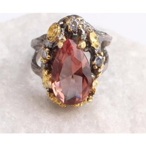 Teardrop Cut Sultanite Stone Womens 18K Gold and Rhodium Plated Silver Ring,Woman Silver Sultanite Handmade Ring,color changing