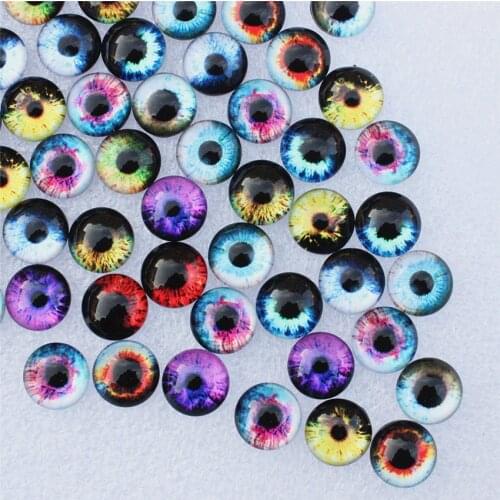 10mm Round Mixed Random Dragon Eyes In Pairs Pattern Glass Cabochon Flatback Photo Cabochons Base Accessories 50pcs/lot