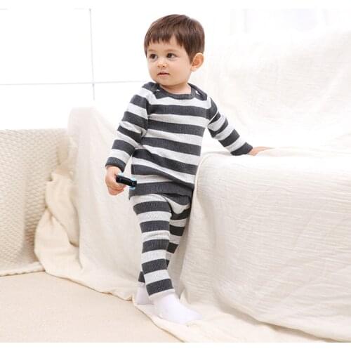 LZH 2021 Autumn Spring Childrens Striped Long Sleeve Pullover Knitted Shirt+Pants 2pcs Outfit Baby Boys Girls Clothes Kids Suit
