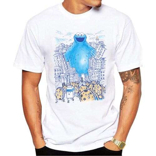 TEEHUB Fashion Monster In The City Design Men T-Shirt Cookie Monster Printed Tshirts Hipster Tops Short Sleeve Funny Tee
