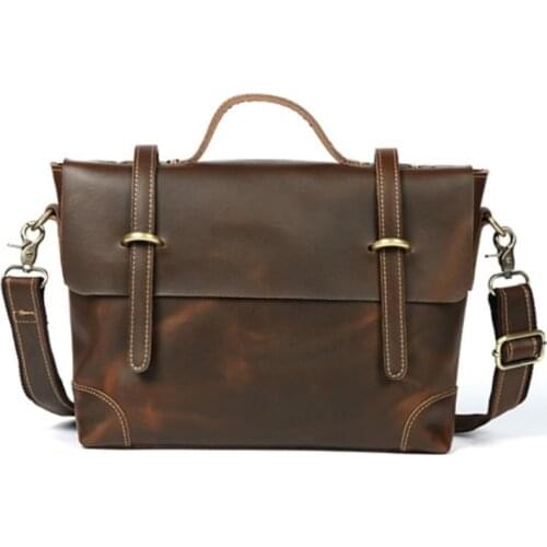 Famous Brand Crazy Horse Genuine Leather handbag Vintage Fashion men shoulder handbag messenger travel bags Business Briefcase