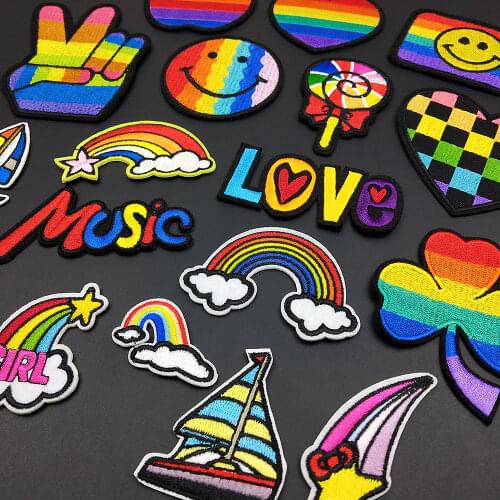 Fashion Rainbow Colors Embroidery Patches Stickers For Clothes Iron On Patch DIY T-shirt Jeans Coat Backpack Appliques