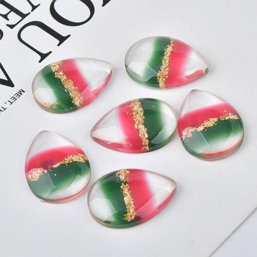 Newest 20pcs 25*18mm Glitter Transparent Waterdrop Resin Cabochons Rainbow Colors Button Patch Cameo Sticker Fit Ornament DIY