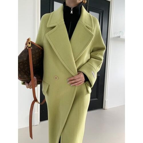 Korean high-count thickened hand-sewn mid-length double-sided cashmere coat woolen coat female 21 years new
