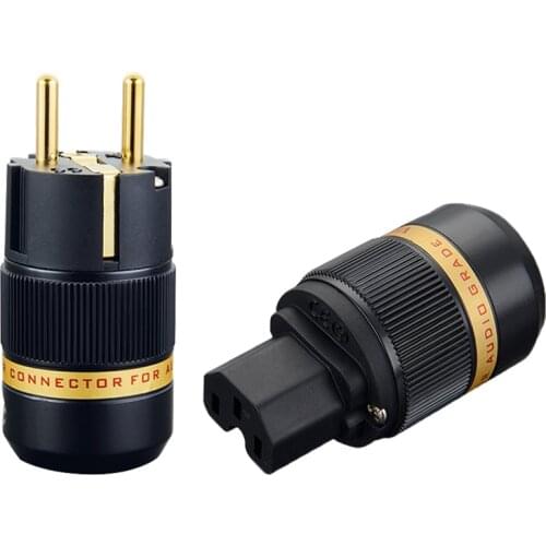 High Quality Pair Viborg VE501G+VF501G 99.99% Pure Copper Gold Plated Schuko EU Power Plug
