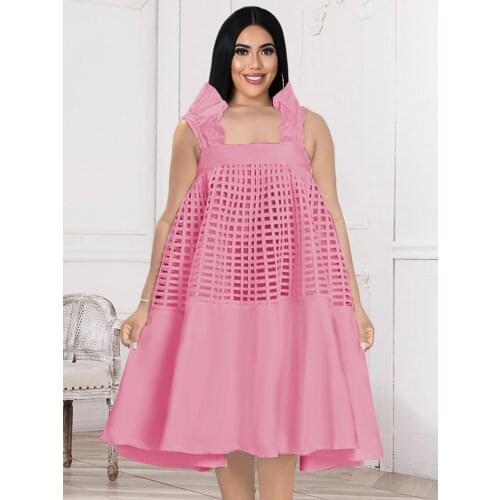 Sleeveless Shirt Dress Women Plus Size 4XL 5XL Loose Casual Evening Party Birthday Event Midi Length African Gowns Dropshipping