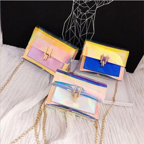 Women Casual Transparent Bag Clear PVC Jelly Small Tote Messenger Bags Laser Holographic Shoulder Bags Female Lady 2020