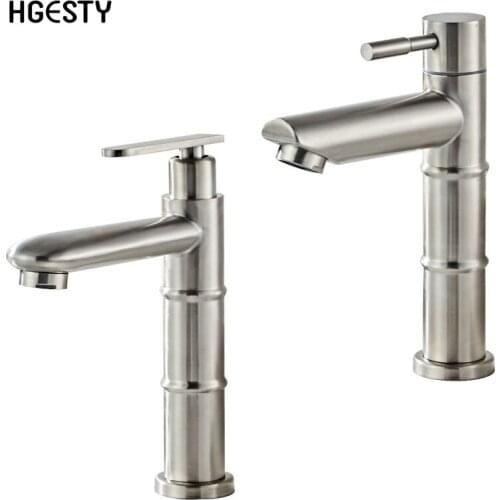 Stainless Steel Bathroom Basin Faucet Bamboo Shape Waterfall Vessel Sink Tap Single Handle Cold Water Tap For Outdoor Garden