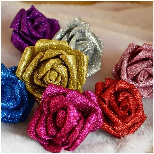 Modern Style 50 PCS PE Foam Rose Flower 6cm Glitter Rose Head Handmade DIY Wedding Home Decoration Wholesale Price