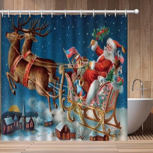 Merry Christmas Santa Claus Snowman Deer Christmas Present Bathroom Shower Curtains Fabric Waterproof Polyester Bathroom Curtain