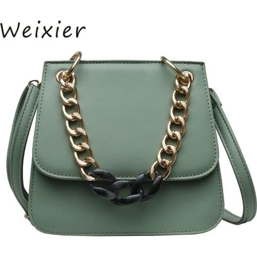 WEIXIER Chain Crossbody Bag For Women 2019 PU Leather Shoulder Messenger Bag Ladies Solid Color Travel bag And Purses V1-96