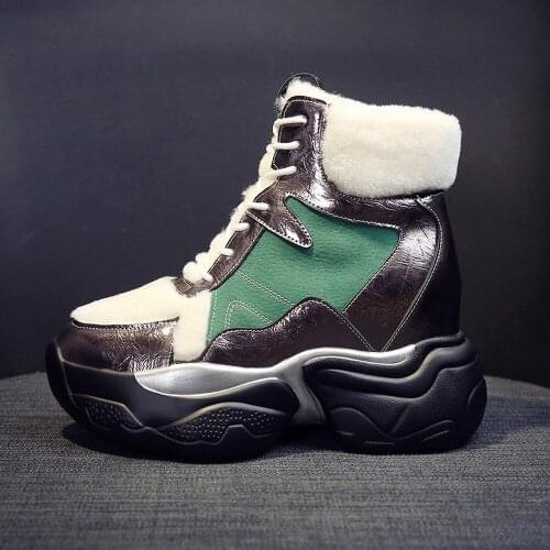 OLOMLB Womens Round Toe Match Colors Ankle Boots Lace Up Snow Warm Winter Ski Wedge Hidden 9CM Heel Shoes Sneakers