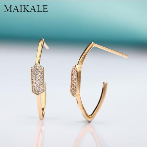 MAIKALE Simple V Shape Rose Gold Stud Earrings for Women Silver Color Plated Cubic Zirconia Earrings Wedding Party Jewelry Gifts