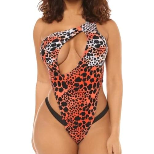 Swimwear Womens One-piece Swimsuit Sexy Leopard Print Hollow Out One Shoulder Bikini 2021 Mujer Swimming Beachwear Biquini