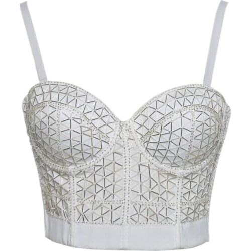 Good quality corset tops to wear out womens 2020 Sexy underbust corset club disco dancing bustier Bra beads bodysuit crop tops